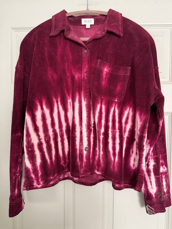 True Craft Jackets & Blazers - True Craft Wine & White Corduroy Tie-Dye Shirt Jacket